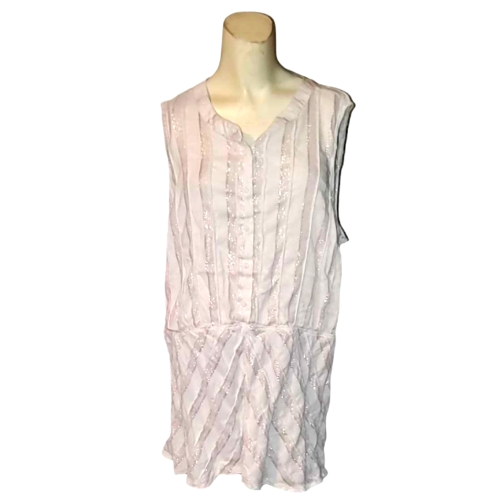 Lane Bryant Top Womens 22 Ivory Rose Gold Metallic Sleeveless Plus Size